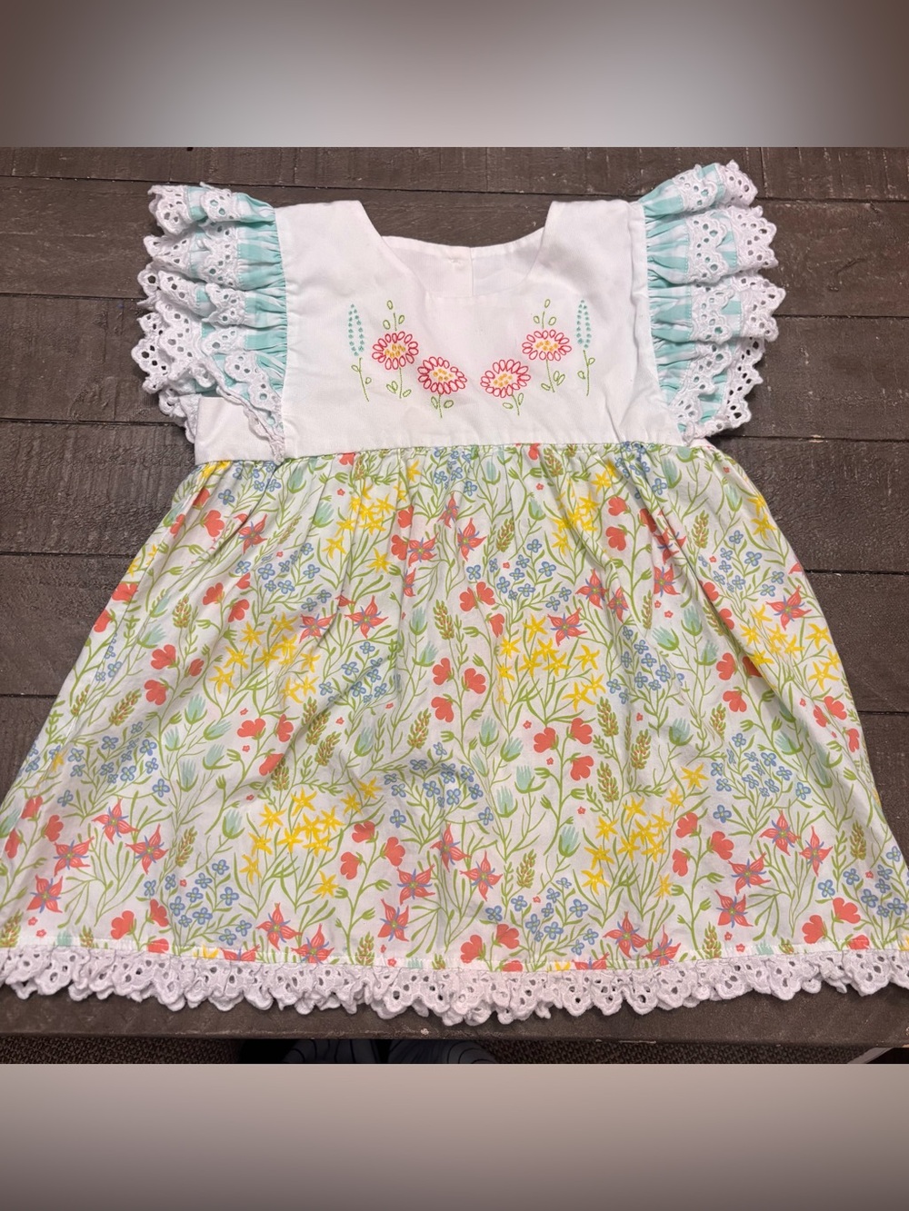 Shrimp & Grits Kids Embroidered Daisy & Floral Blue Pink  Blouse/ Shirt Girls 7